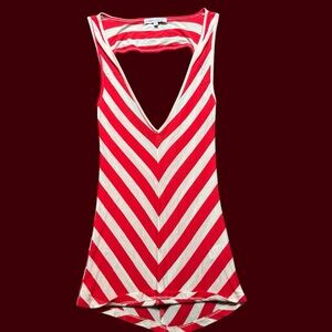 COOLWEAR V-neck Red and White Striped Y2k/Retro Fitted Cut-out Tank | Size M